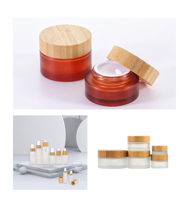 bamboo lid frosted glass cream jars